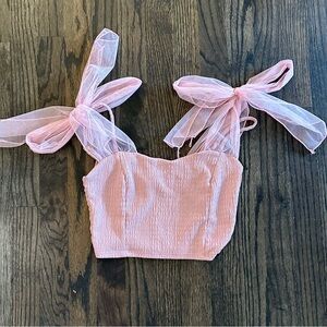 Discontinued Altar'd State Light Pink Mesh Bow Crop Top